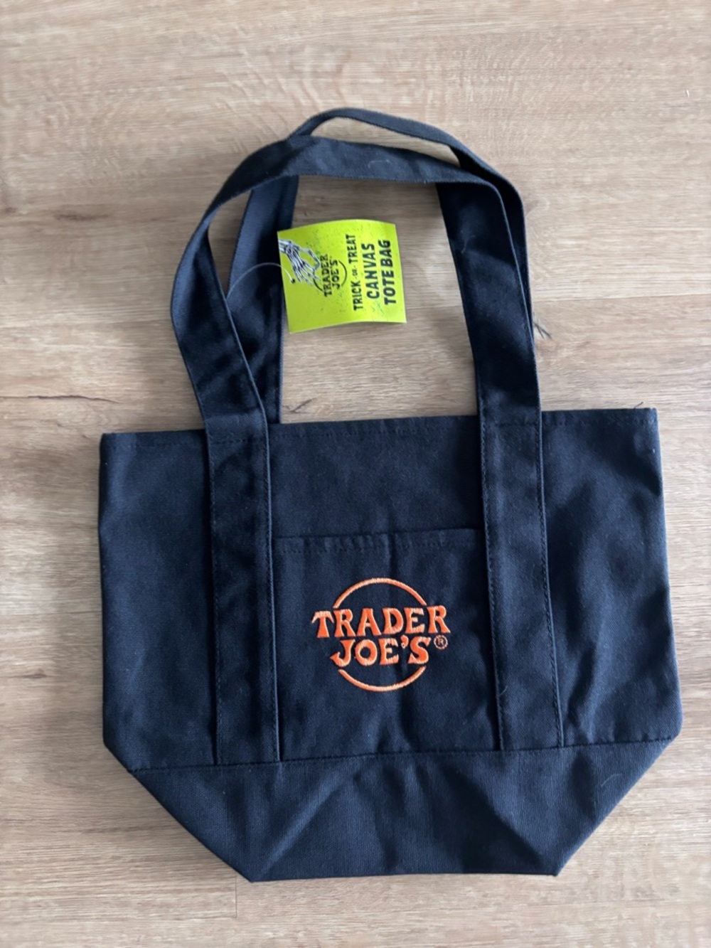 Trader Joe's Black Tote Bag Black Orange Logo Mini Halloween Fall Joes Canvas